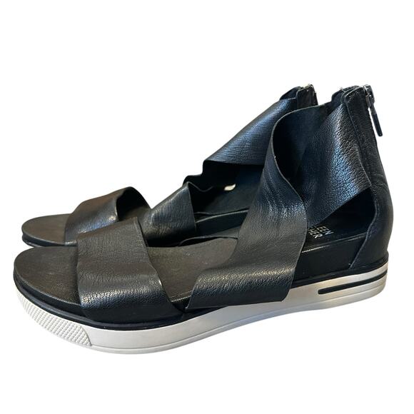 Eileen Fisher Shoes - Eileen Fisher Sport Black Tumbled Leather Sneaker Sandals Coastal Preppy Staple